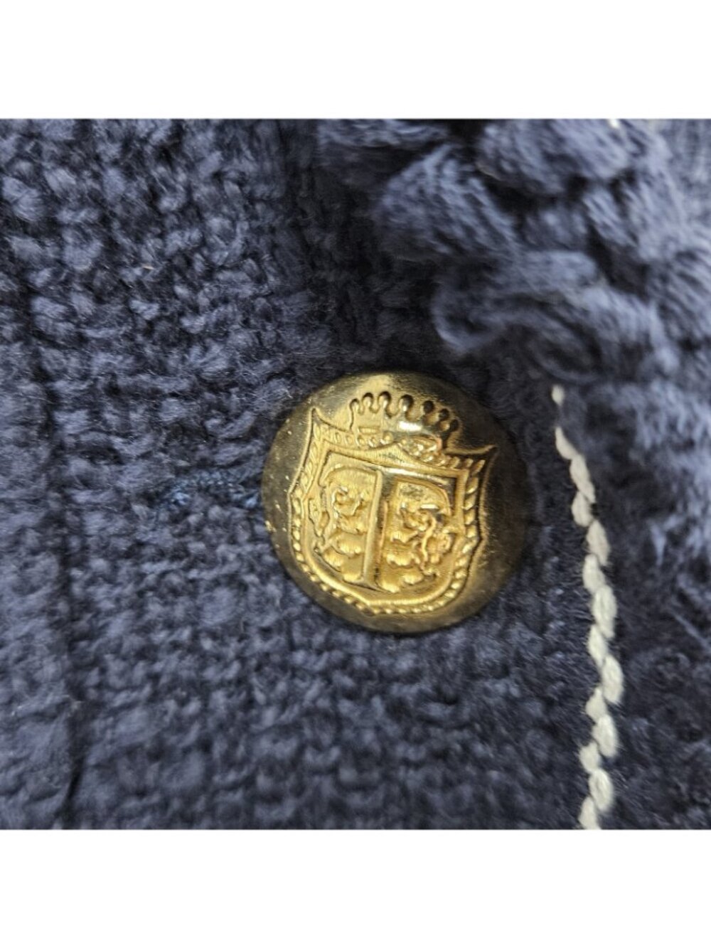 NWT Talbots Navy 100% Cotton Tweed White Stitching Gold Buttons Blazer Jacket 0P - Picture 12 of 14